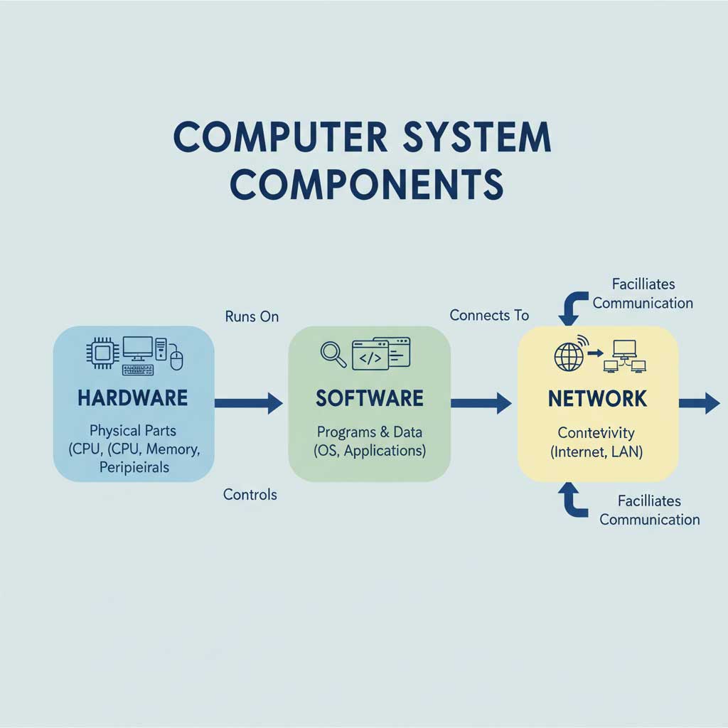 اجزای اصلی کامپیوتر (سخت‌افزار، نرم‌افزار، شبکه)